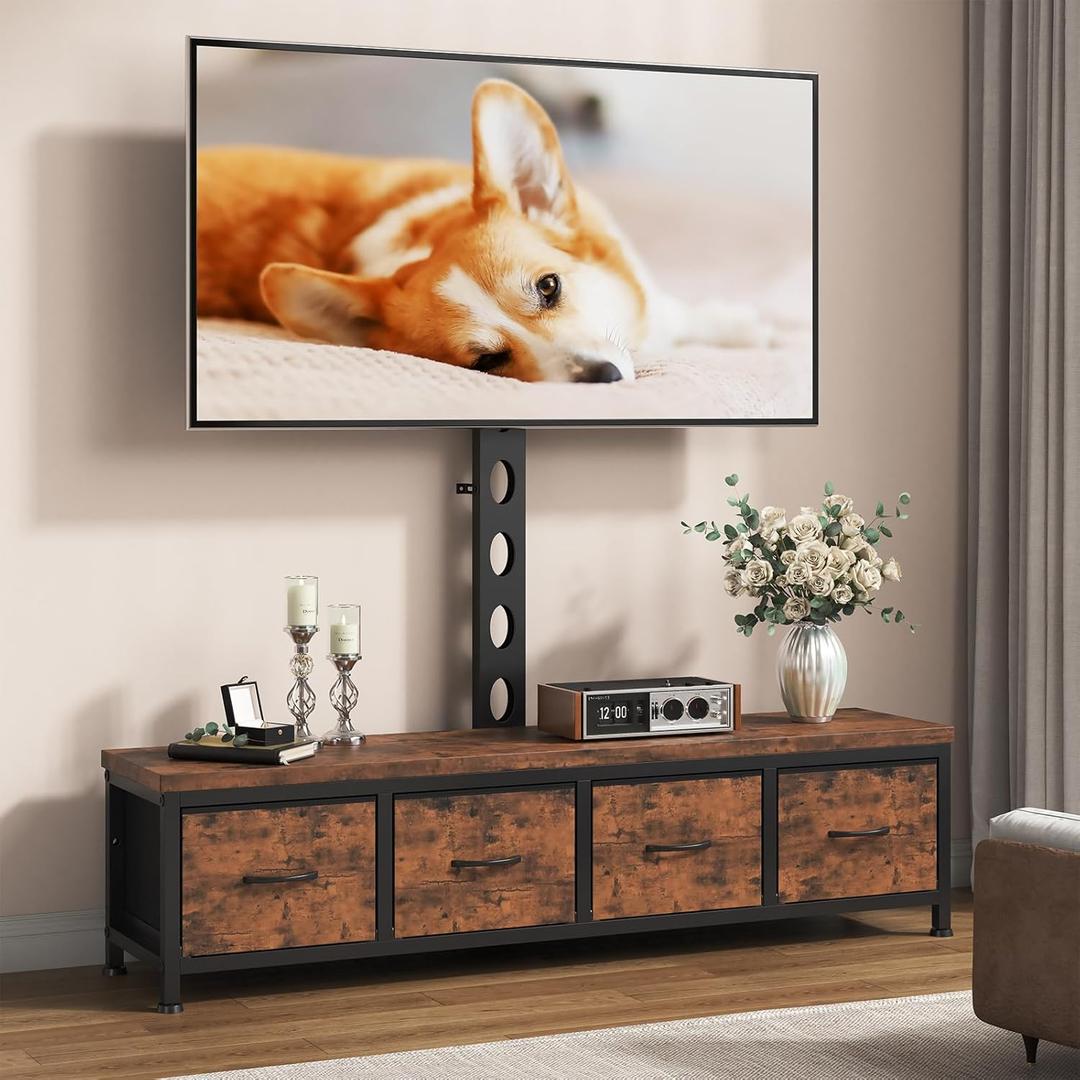 TV Stand with Mount & 4 Drawers, Entertainment Center up to 75 inch TV, Modern Media Console Fabric Dresser TV Stand for Living Room Bedroom (Rustic Brown)