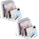 BEYGORM 2 Pack Acrylic Mail Holder, Clear Desk Organizer with Divider, Vertical Letter Sorter for Desktop, 5 Compartments Modern Office Home Envelope Organizer for Bill, Document, Notebook