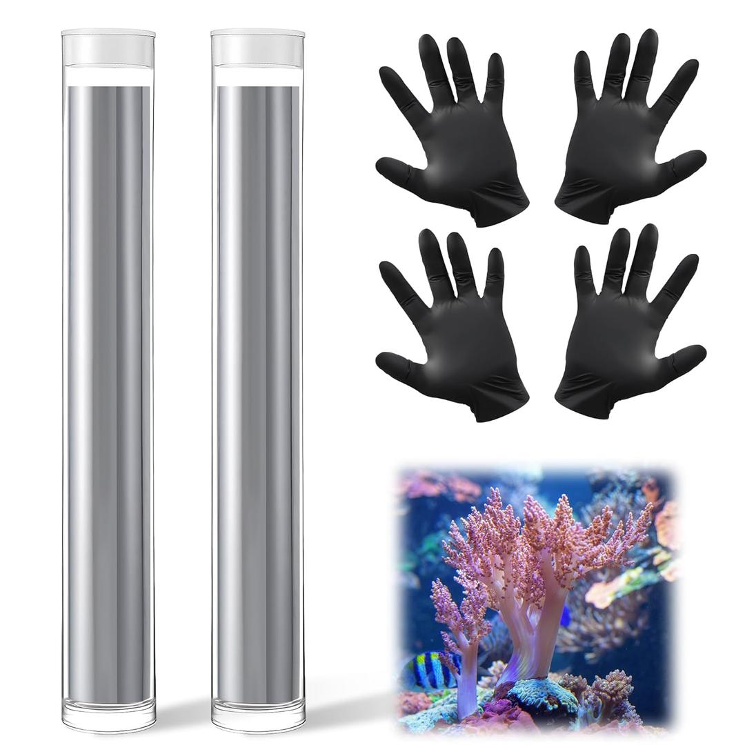 4 Ounce Epoxy Putty with Gloves, Marine Reef Live Rock Coral Putty, Fish Safe Aquarium Glue, Grey Reef Safe Epoxy Stick or Plants Moss, Coral, Stone, Wood Aquascaping, Quick Drying(2pack)