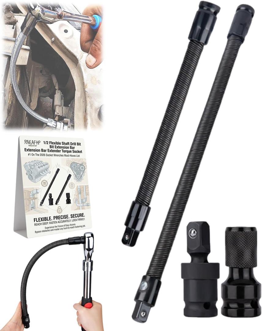 1/2 Flexible Socket Drill Bit Shaft Extension Wrench Extender 360 Flex Rod Tools for Impact Electric Torque Adapter Spring Steel Ratchet Drive Bar Set Long Connecting for Hard to Reach(Set 6)
