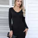 Valiamcep Women's Mini Dress V Neck Ruffle Long Sleeve Ribbed Slim Fitted Bodycon Pencil Dresses (S)