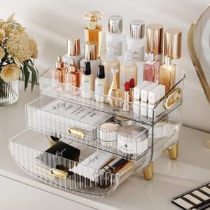 LAMU Makeup Organizer with Drawers, Bathroom Counter Organizers and Storage, Transparent Design Keeps Items Visible and Dust-Free, Simple and Stylish for Bath Linen Sets, Vanity, Skincare, Clear