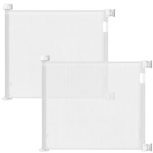 (2 Pack) Retractable Baby Gate for Doorways and Stairs, Mesh Safety Gate for Pet, Indoor & Outdoor Use, One-Hand Operation, Easy Installation, 33.6" Tall, Expands to 55" Wide White, 33.6"x55"