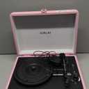 Portable Record Player with Bluetooth 3 Speed Turntable Built in Rechargeable Battery Vintage Suitcase Design with RCA Line Out and Aux in (Pure Pink)