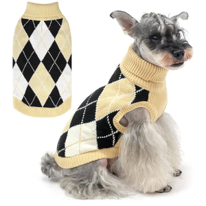KOOLTAIL Small Dog Sweater - Knit Turtleneck Cold Weather Pullover for Medium Large Dogs, Soft Diamond Plaid Knitwear Winter Warm Clothes, Pet Coat Puppy Sweater for Girls Boys S