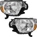 Compatible with 2012 2013 2014 2015 Toyota Tacoma Headlights Chrome Housing Amber Reflector Driver and Passenger Side (OE Replacement)