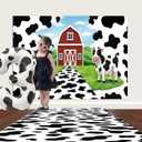 2 Pcs Black and White Cow Cartoon Rustic Farmhouse Lawn Red Barn Background Cow Print Carpet Runner Farm Animal Photo Backdrop Polyester Birthday Ceremony Photo Studio Booth Props Supplies
