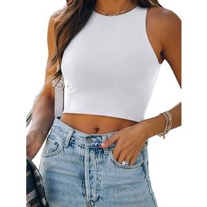 REORIA Women’s Sexy Sleeveless Racer Back Tank Tops Halter Neck Crop Tops S