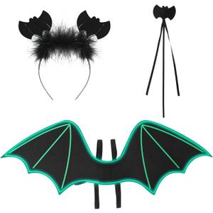 Halloween Bat Costume Set Include Light up Bat Wings LED Wing Black Headband Wand for Halloween Party Decoration (Green)