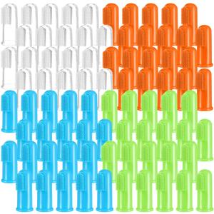 80 Pcs Finger Toothbrushes for Dogs, Food Grade Silicone Soft Pet Finger Brushes Washable Toothbrush for Small Dog Cat Easy Cleaning Dental and Oral Care(4 Colors)