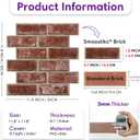 3D Peel and Stick Faux Brick Wall Panels 11.8" x 11.8" 10-Pack, Small Brick-Look Wall Sticker, Thin Lightweight PVC Self Adhesive Wall Tiles for Interior Decor, Red Orange