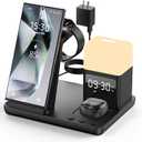 Wireless Charger for Samsung/Android Charging Station, 6 in 1 Fast Watch Charger with Alarm Clock-Night Light, Compatible for Galaxy S25 Ultra/S24, Only for Samsung Watch8/7, Galaxy Buds3 Pro(Black)