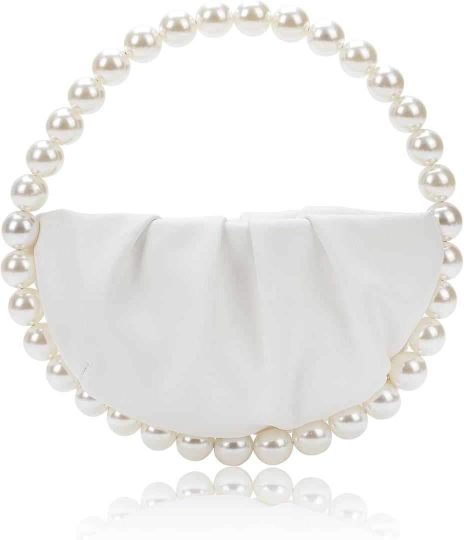 CARIEDO Pearl Soft Face Pleated Handbag Advanced Evening Bag Party Prom Bride Purse Phone Clutch Purse