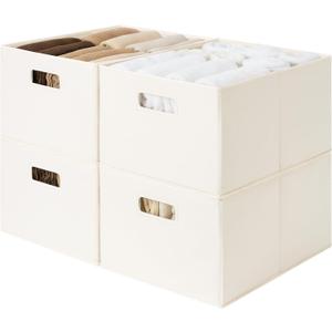 StorageWorks Fabric Storage Bins for Shelves, Closet Organizers and Storage Baskets, Closet Storage Bins with Cutout Handles, Large, 4-Pack, Ivory