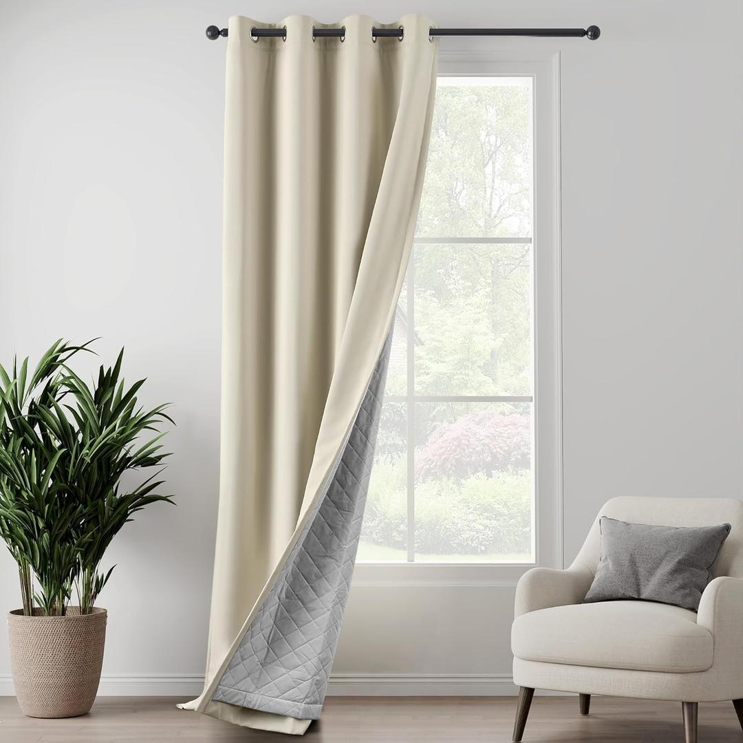 LCOOMZEN 3-in-1 Blackout Curtains Soundproof Noise Reduction Curtains Beige Thermal Insulated Drapes for Winter Elegant Privacy Grommet Curtains for Living Room Bedroom (1 Panel, Beige, 50" x 108")