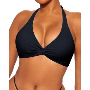 Women Push Up Bikini Top Halter Bikini Bathing Suit Tops Padded Swimsuit Tops only (Large, Black)