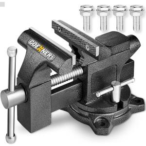 Bench Vise 4-1/2", Vice for Workbench with Heavy Duty Forged Steel Construction, Built-in Pipe Jaw, Swivel Base Table Vise for Woodworking, Home Workshop Use and DIY Jobs