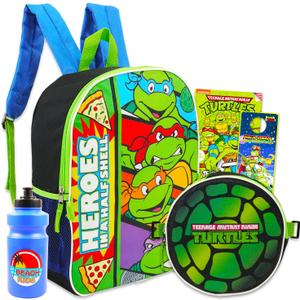 Teenage Mutant Ninja Turtles Backpack and Lunch Box Set - Bundle with 16" TMNT School Bag, Lunch Bag, Water Bottle, Tattoos, More | TMNT Backpack with Lunchbox for Boys, Kids