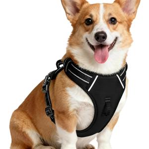 No Pull Dog Harness, No Chock Reflective Adjustable Soft Padded Pet Vest with Easy Control Handle, Easy Wearing with Stylish, Reinforced Knot, 2 Buckles (Large, Black)