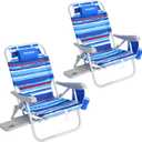 SUNNYFEEL Portable Beach Chair, Lightweight Beach Chair for Adults, Folding Camping Chair with Side Table & Organizer Bag, 3 Position Adjustable, 300lbs Heavy Duty, Low Back, Blue Stripes, 2 Pack, 19.29 in x 19.29 in x 24.8 in