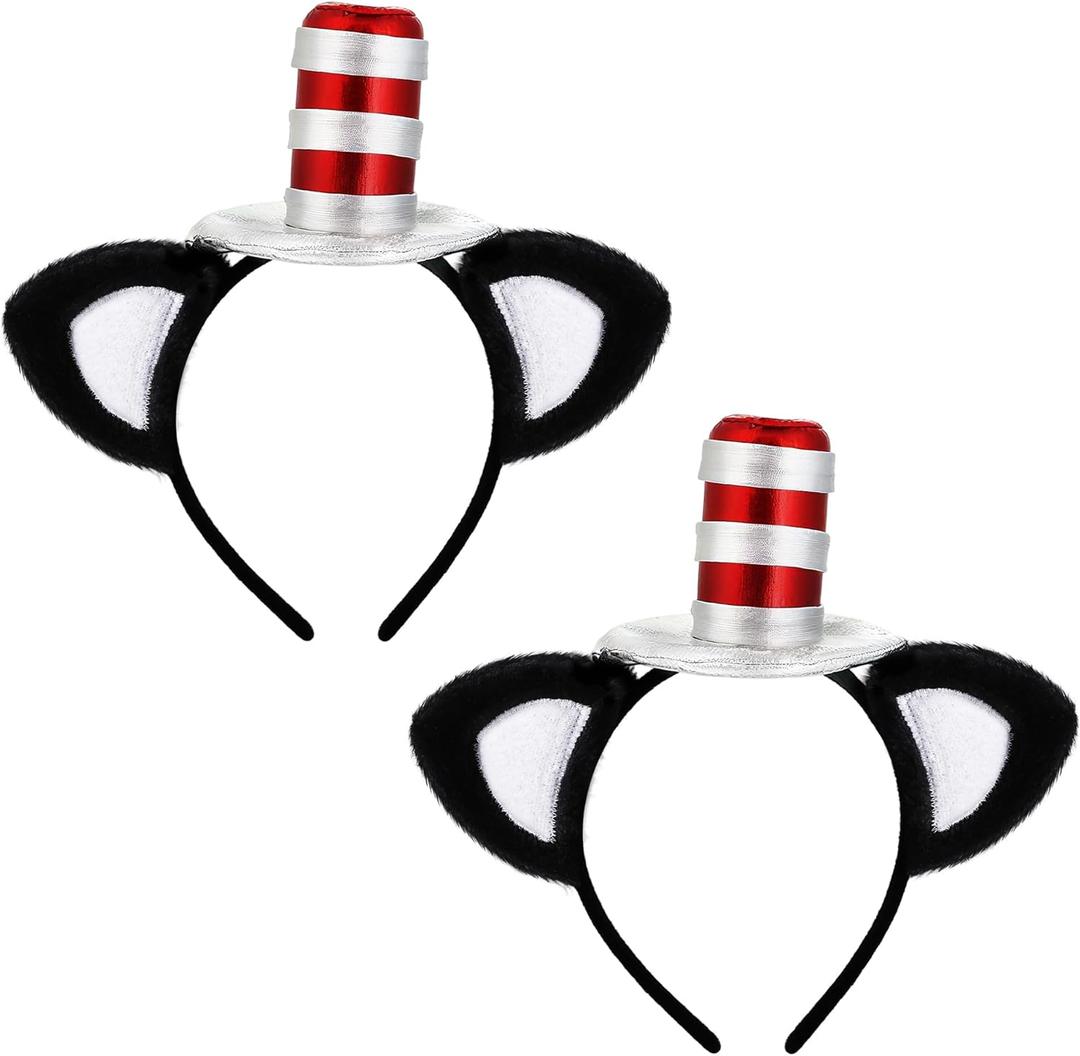 2 Pack Cat Ears Headband with Hat Fun Costume Ears Headband with Stovepipe Hat Cosplay Costume Headwear