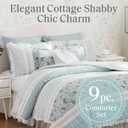 Madison Park Dawn 100% Cotton Shabby Chic Comforter Set-Modern Cottage Design All Season Down Alternative Bedding, Matching Shams, Bedskirt, Decorative Pillows, Queen(90"x90"), Aqua 9 Piece ,