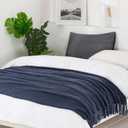 BOURINA Navy Throw Blanket 50x60 Inches Throw Textured Solid Soft Sofa Throw Couch Cover Knitted Decorative Blanket