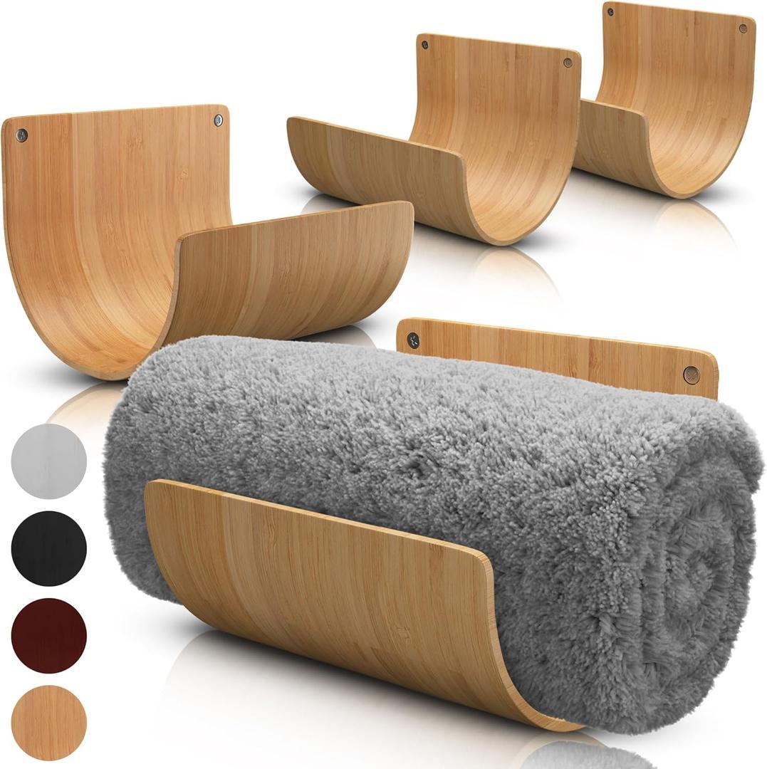 Bamboo Towel Rack by Aura Nest Set of 4 Wood Towel Racks Bamboo Bathroom Accessories -Wall Towel Holder for Rolled Towels Wooden Towel Racks for Bathroom Spa Bathroom - Natural Bamboo