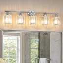 Modern 5-Light Crystal Vanity Lighting, Chrome Bathroom Light Fixture, 33 Inch-5light