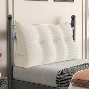 Daneey Headboard Wedge Pillow Bed Wedge Pillow for Headboard Bolster Reading Pillow for Bed Back Pillow for Sitting in Bed Wedge Pillow Headboard with Removable Corduroy Cover (White, Twin)