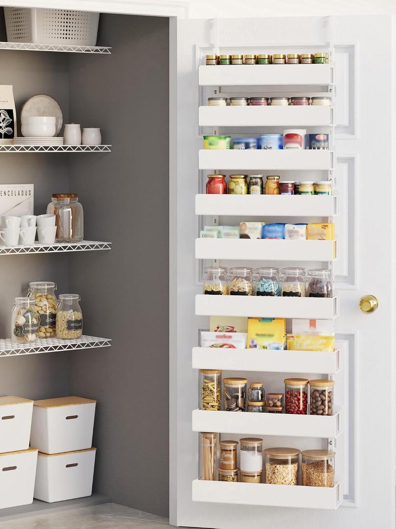 Over The Door Pantry Organizer, 9-Tier Pantry Organization and Storage, Hanging Door Spice Rack Shelves, Home & Kitchen Organization, Laundry & Bathroom Essentials, White