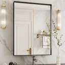 Suidia Bathroom Mirror, 30" x 22" Wall Mirror Metal Framed, Bathroom Vanity Mirror for Living Room Bedroom Bathroom Entryway, Black, Rect Corner Style