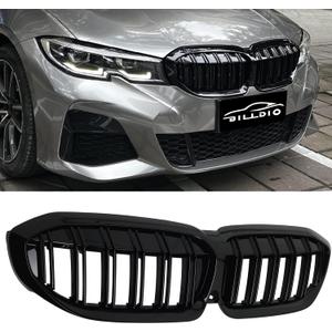 Front Kidney Grille Glossy Black Grill Compatible with BMW 3 Series G20 2019 2020 2021 2022 316i 318i 320i 328i 330i 335i 340i Double Slats