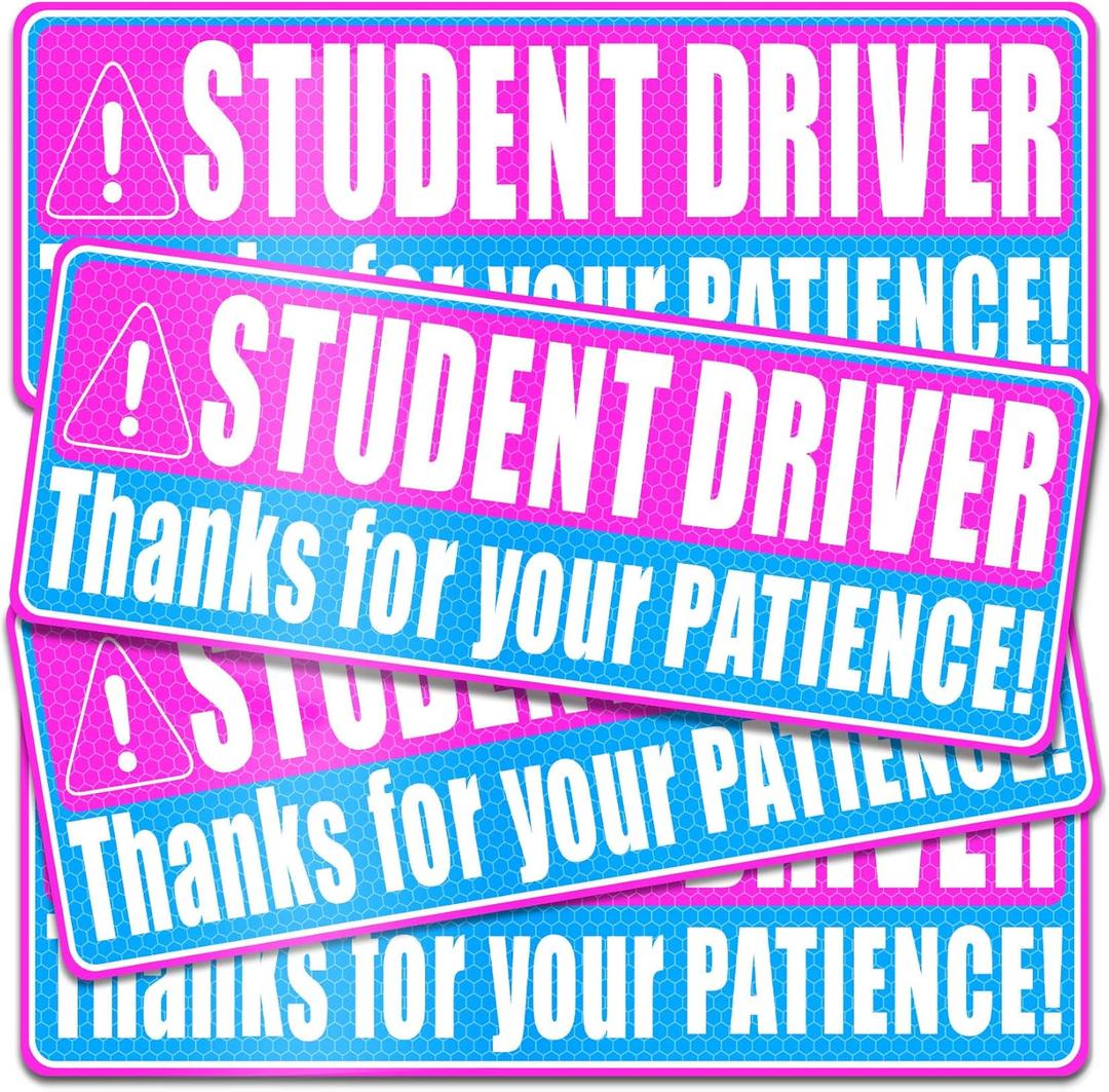 Sukh 4 Pcs Student Driver Car Magnet - New Driver Magnet for Car Funny Cute Reflective Magnetic Bumper Stickers Car Sign for Teen Driving