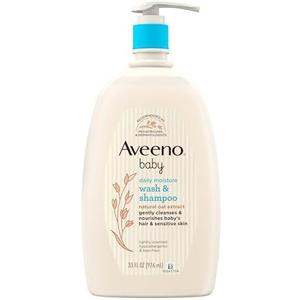 Aveeno Baby Daily Moisture Gentle Bath Wash & Shampoo with Natural Oat Extract, Hypoallergenic, Tear-Free & Paraben-Free Formula For Sensitive Hair & Skin, Lightly Scented, 33 fl. oz
