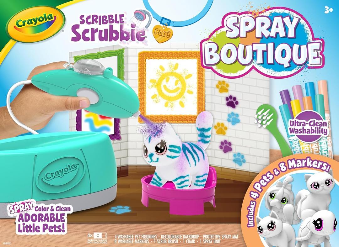 Crayola Scribble Scrubbie Pets Spray Boutique, Airbrush Art Set for Kids, DIY Crafts for Toddlers, Kids Toys, Gifts for Girls & Boys, Ages 3+