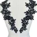 Handmade Rhinestones on lace Applique Sewing Beads Sequins Trim Patches for Wedding Dress Accessories 1 Pair/Bag (Black)
