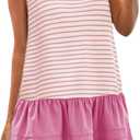 Wenrine Womens Striped Sweatshirt Dress Casual Sleeveless Crewneck Constrast Patchwork Loose Tank Mini Dresses (Pink, S)