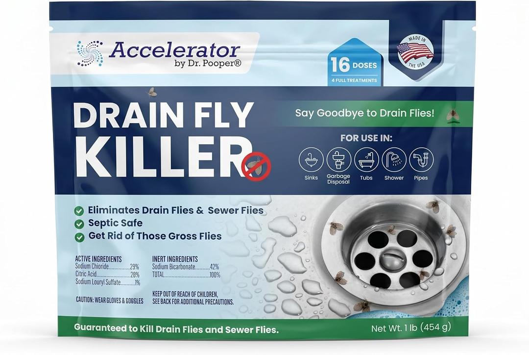 Drain Fly Killer Powder Eliminates Drain Flies & Sewer Flies in Drains, Sinks, Showers Fast-Acting Treatment - Septic Safe & Made in USA