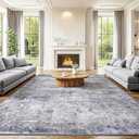Shilucheng 86" x 118" Area Rug for Living Room Clearance, Machine Washable Non-Slip Neutral Modern Abstract Indoor Rugs, Soft Rug for Bedroom Under Bed,Dining Room, Home Office Decor Carpet (Gray/Blue)