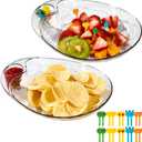 Clear Chip and Dip Serving Platter Set, 2 Pcs Fruit Plates Divided Party Trays 10'' x 8.7'' Snack Bowl Dishes, Wine Dine Appetizer Plates, Reusable BPA-free Plastic Dumpling Plate with Sauce Holder