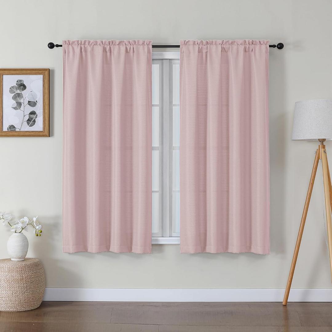 Lecloud Bessie Blush Pink Curtains 54 Inch Length 2 Panels Set, Light Filtering Faux Linen Textured Window Curtains, Rod Pocket Curtain Drapes for Bedroom Living Room, Each 30 W x 54 L