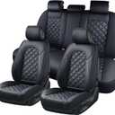 Leather Seat Covers Full Set Universal Fit for Honda Civic Accord CRV Toyota Camry Prius Rav4 Corolla Kia Lexus Nissan Mazda Jeep Cherokee and Most Cars, Waterproof Car Seat Cover Seat Protector Black