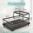 Dish Drying Rack, 2 Tier Space-Saving Dish Rack for Kitchen Counter, Dish Drainer Stainless Steel Rustproof with Drainboard, Utensil Holder, Counter Size
