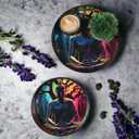 Crocon Wooden Round Ottoman Trays with Handles  Set of 2 Decorative Buddha Print Serving Trays for Kitchen Coffee Table Living Room and Home Dcor