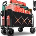 Collapsible Wagon Cart with All-Terrain Wheels - Folding Utility 600LBS Heavy Duty Wagons Carts for Grocery Sports Garden Shopping Camping Fishing (Black, 220L)