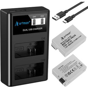 Artman Upgraded LP-E8 Battery and USB LCD Dual Charger Kit for Canon EOS Rebel T2i T3i T4i T5i, EOS Kiss X4 X5 X6 X7i, EOS 550D 600D 650D 700D, LC-E8E Digital Camera (2-Pack, 1800mAh)