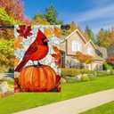 Fall Cardinal Bird Pumpkin House Flag 28x40 Double Sided Large Stained Glass Burlap Yard Flag Maple Leaves Welcome Autumn Thanksgiving Holiday Outside Decorations