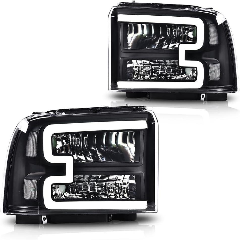 G-PLUS LED Headlights, Compatible with Ford F250 F350 F450 F550 2005 2006 2007 Super Duty Headlamps,Clear Lens Black Housing Clear Reflector Left & Right,faros delanteros