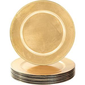 MAONAME Gold Charger Plates Set of 12, Foil 13" Plate Chargers with Beaded, Plastic Round Chargers for Dinner Plates, Table Setting